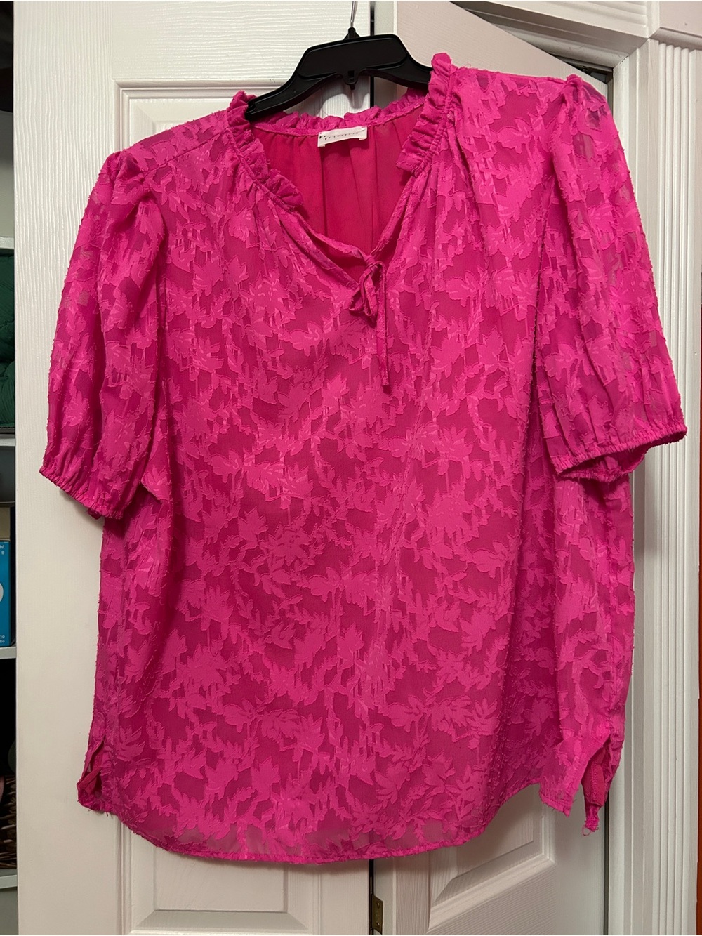 First Love by Lovelyn Bright Pink Women's Tie-Neck Blouse size 2x